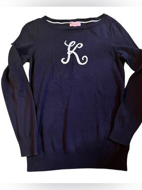 Lilly Pulitzer Navy 'K' Monogram Boatneck Sweater - Women's